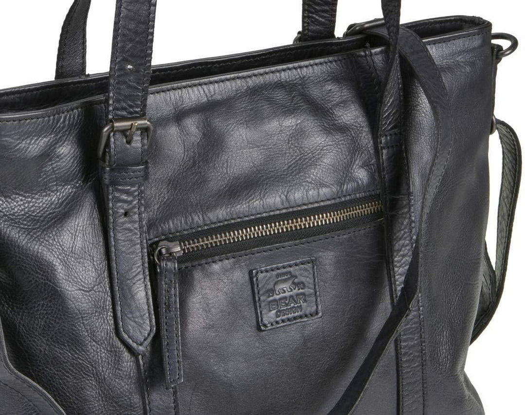 Bear Design Damen Tasche Ledertasche Shopper Schultertasche Handtasche Leder schwarz 34x27cm Cow Lav