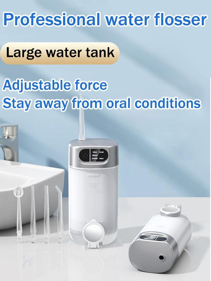 Jet Dentaire Hydropulseur Portable, 300 ML Water Flosser avec 5 Modes de Pression d'eau et 4 Embouts
