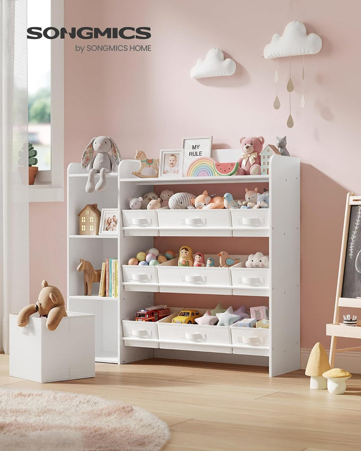 SONGMICS Kinderregal, Spielzeug Aufbewahrung, Spielzeugregal, Montessori Regal, 2 offene Fächer, 9 m