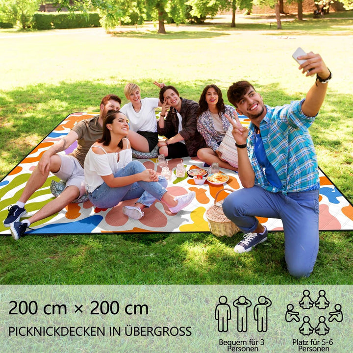 Jopee Picknickdecke Sandfrei, 200 x 200cm Wasserdicht Stranddecke für 4-6 Personen, Leicht und Tragb