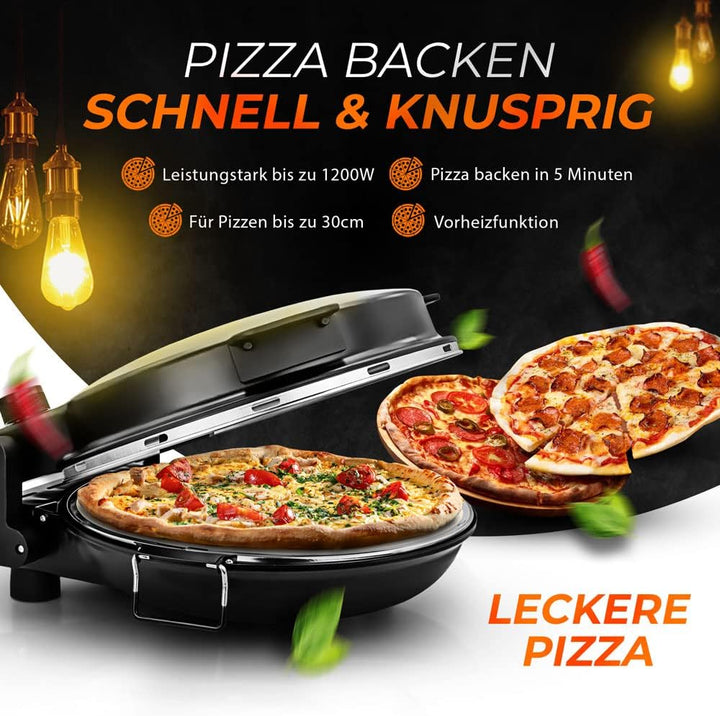 Bituxx Pizzaofen Pizza Maker Lahmacun Express Miniofen 1200W 400°C Keramiksteinplatte