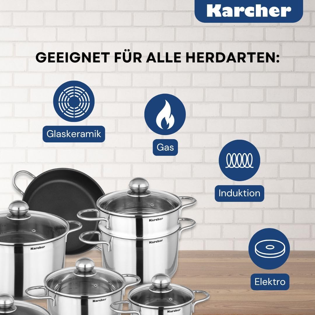 Karcher Topfset Jette (Edelstahl, 14-teilig, inkl. 5 Glasdeckel, Induktion)