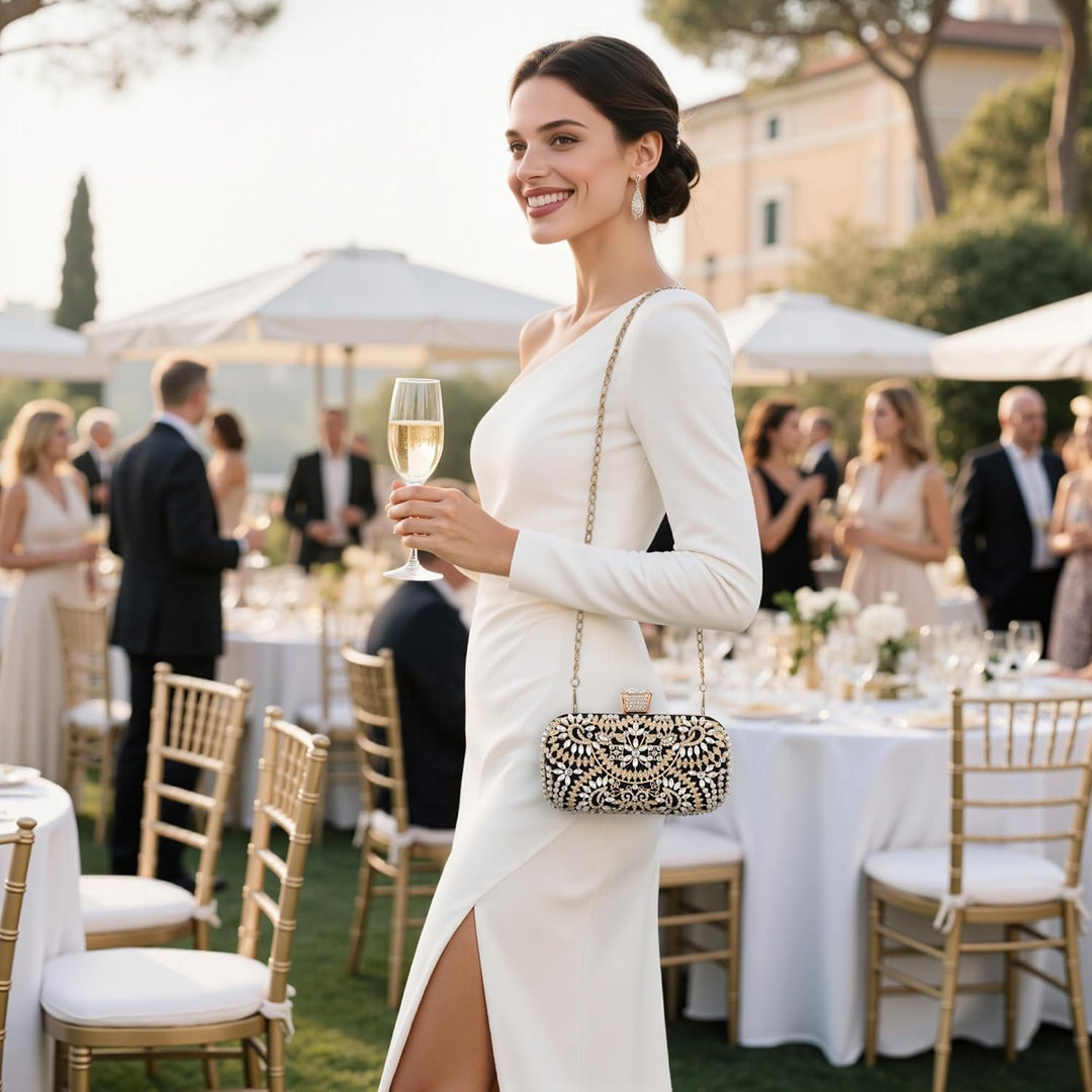 DIRRONA Strass Damen Handtasche Elegante Hochzeits Braut Clutch Bag Exquisite Kettentasche Glitzer P