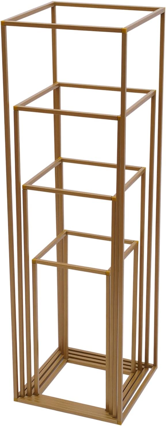 4 Stück Gold Blumenständer Metall, Hochzeitsvase Blumensäule Quadratisch, Goldvasen Säule Dekosäule