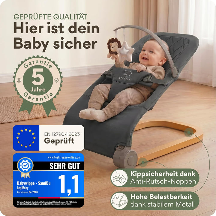 SamiBu Babywippe Faltbar &amp; Verstellbar | Baby Wippe Neugeborenen | Bouncer Newborn mit Spielbogen |