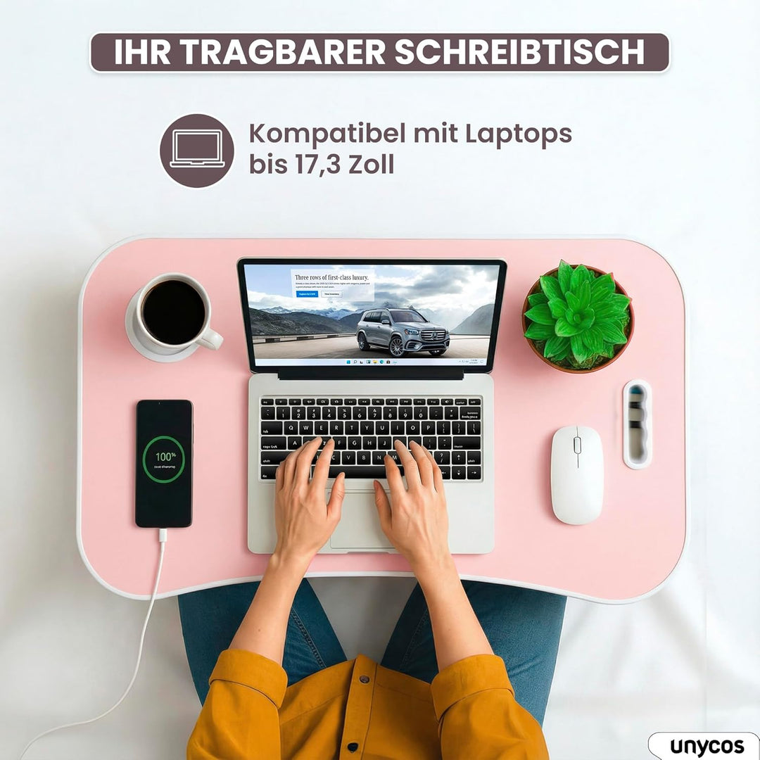unycos - Betttablett Klappbar, Frühstückstablett mit Griff und Getränkehalter, Serviertisch, Ideal f