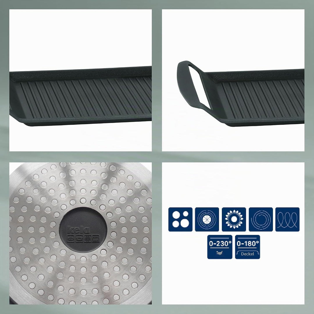 kela 11564 Grillplatte für den Herd, Aluguss 5 mm, Induktionsgeeignet, 30 x 24 cm, Kerros Grill-Plat