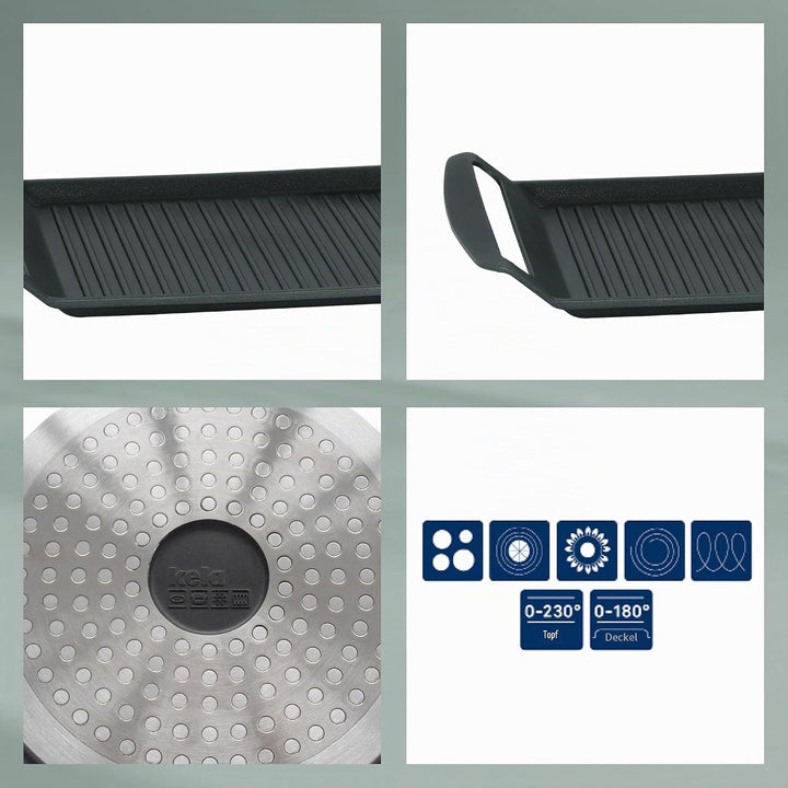 kela 11564 Grillplatte für den Herd, Aluguss 5 mm, Induktionsgeeignet, 30 x 24 cm, Kerros Grill-Plat