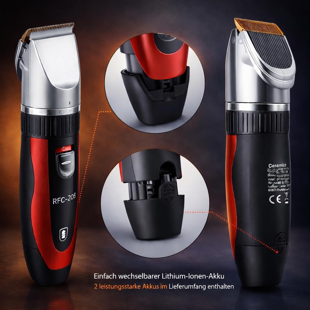 Ceramics RFC-208 elektrische Haarschneidemaschine mit Turbo-Sense-Technology und 4 Aufsätzen für 25