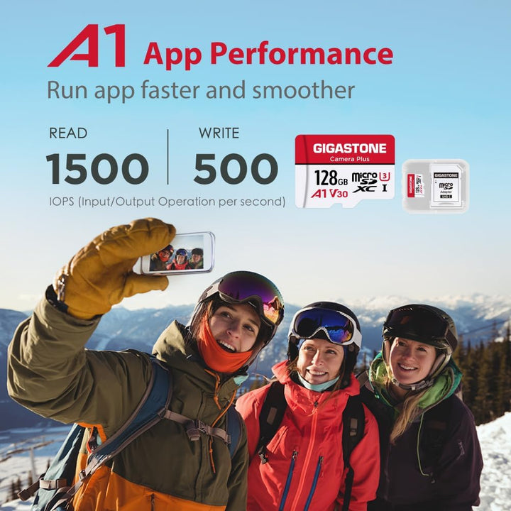 Gigastone Kamera Plus 128GB MicroSDXC Speicherkarte + SD Adapter, für Action-Kamera Drohne und Table