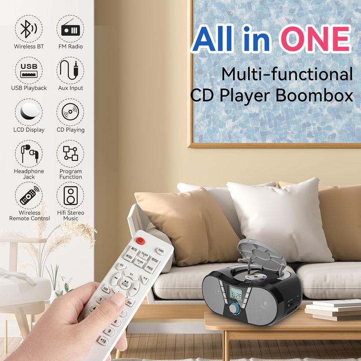 Gueray CD Player Kinder Radio mit CD Player Tragbar Boombox mit Display CD Player Bluetooth mit Laut