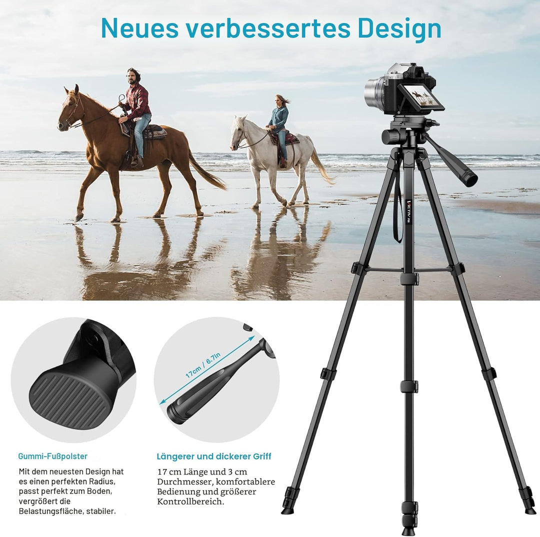 Victiv Neues Kamera Handy Stativ, 172cm Tragbares Camera Tripod, Aluminium Dreibein Stativ mit Abneh