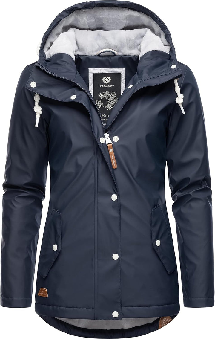 Ragwear Damen Winterjacke Kurze Regenjacke wasserdicht warm gefüttert mit Kapuze Marge XS-6XL L Navy