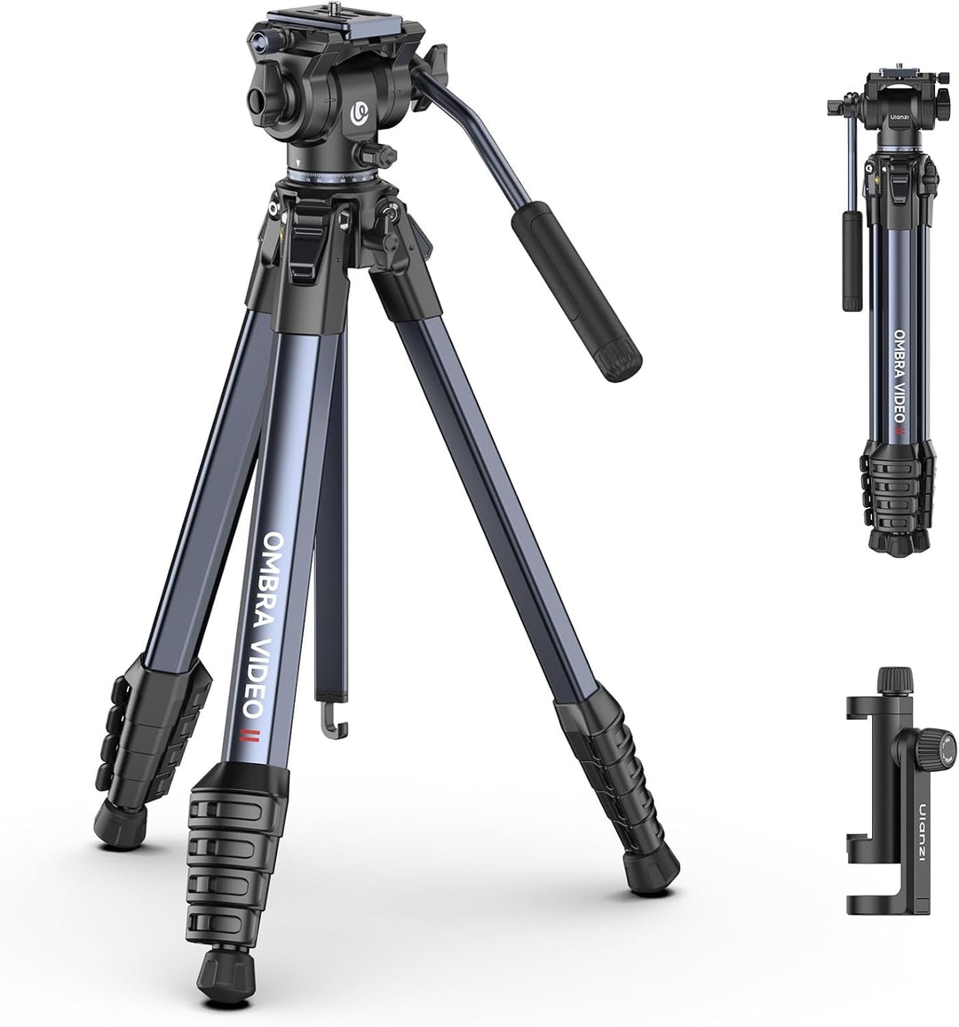 ULANZI Ombra Video II 157cm Videostativ mit Fluidkopf 360° Pan&-70°/+90° Tilt Pan, Travel Tripod mit