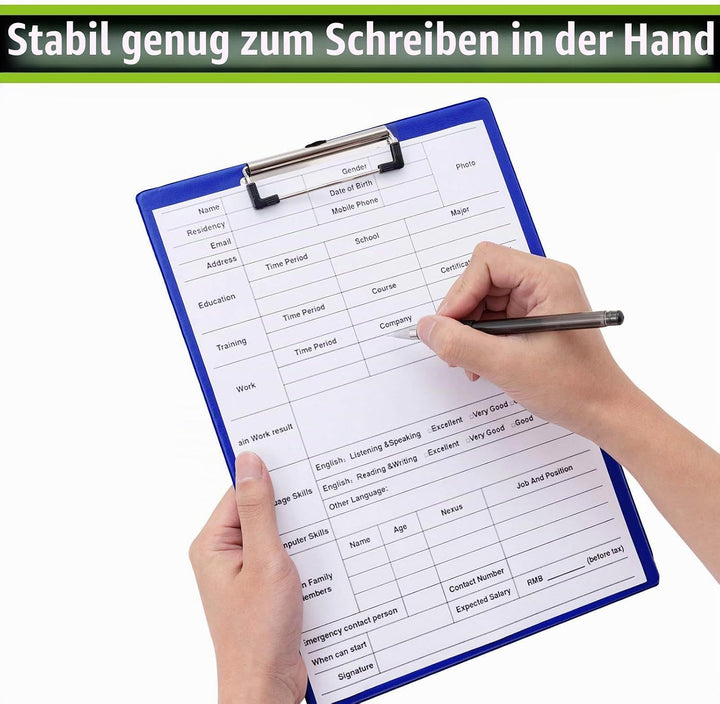 Klemmbrett DIN A4, Blau, 10 Stück, aus PVC und Karton, mit ausziehbarer Aufhängeöse, für Schule, Bür