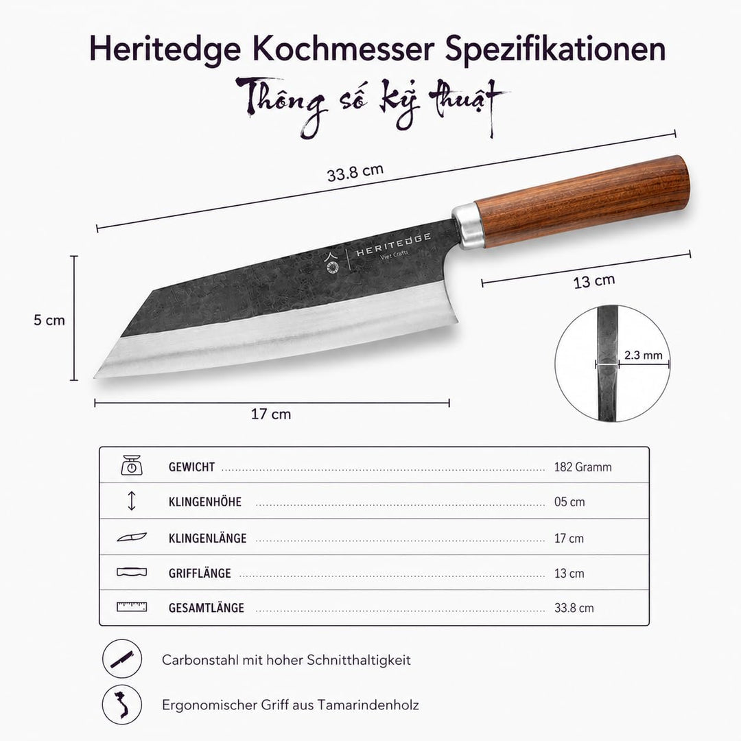 Küchenmesser - Ho Classic, 17cm Klingenlänge, Handgefertigt in Vietnam, Tamarindenholz-Griff, Scharf