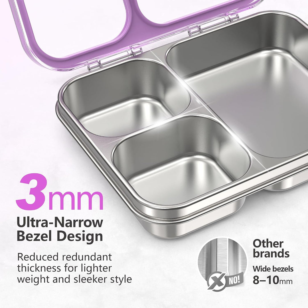 VITONIS Edelstahl Brotdose Lunchbox mit 3 Fächern mit Tritan-Deckel, 1000ml Metall Bento Lunch Box K