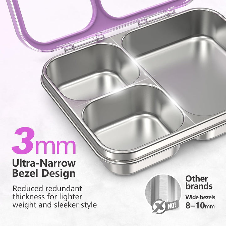 VITONIS Edelstahl Brotdose Lunchbox mit 3 Fächern mit Tritan-Deckel, 1000ml Metall Bento Lunch Box K