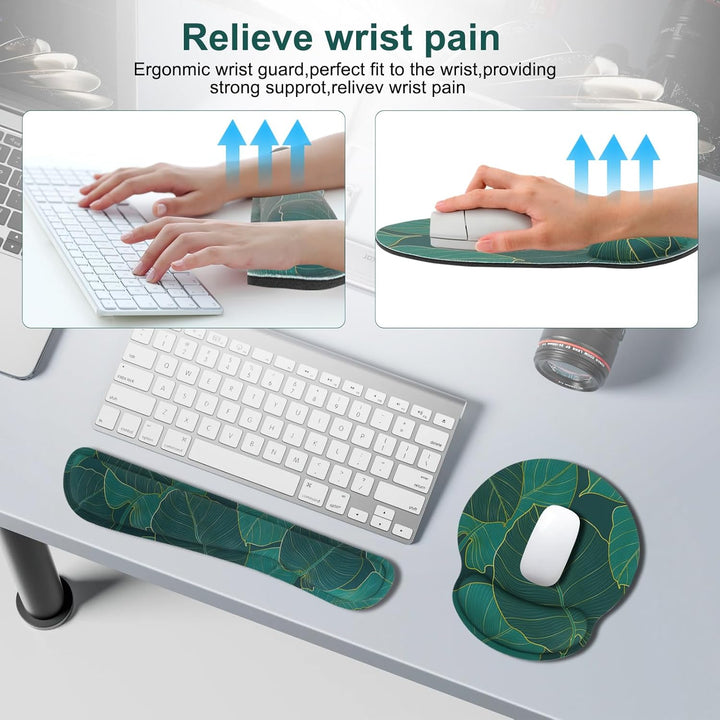 3-in-1 Mousepad Set, Mauspad mit Handauflage + Ergonomisches Tastatur-Handgelenkauflage + Untersetze