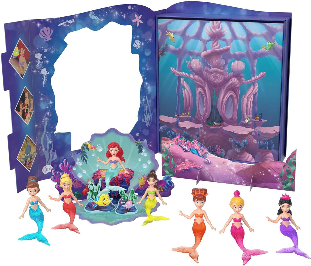 Disney Princess Arielle - Geschichtenbuchset von Arielle und 7 Meerjungfrauenfiguren, Unterwasser-Ve