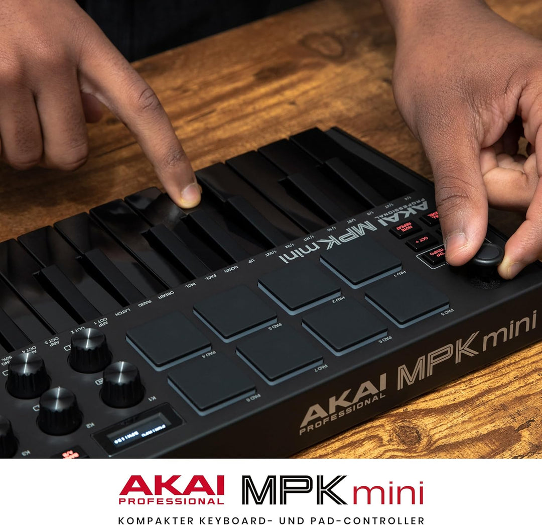 AKAI Professional MPK Mini MK3 – 25-Tasten USB MIDI Keyboard Controller, 8 hintergrundbeleuchtete Dr