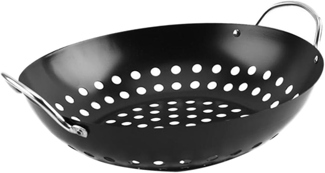 Toyvian Metall Grillpfanne Mit Löchern Doppelgriff Bbq Grillschale Für Camping Grillabende Antihaft