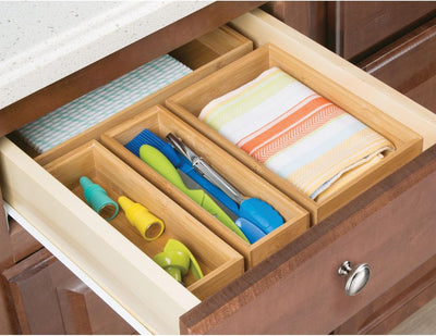 mDesign 4er-Set Aufbewahrungsbox für die Küche – grosse Schubladenbox aus Bambus – stapelbarer Schub