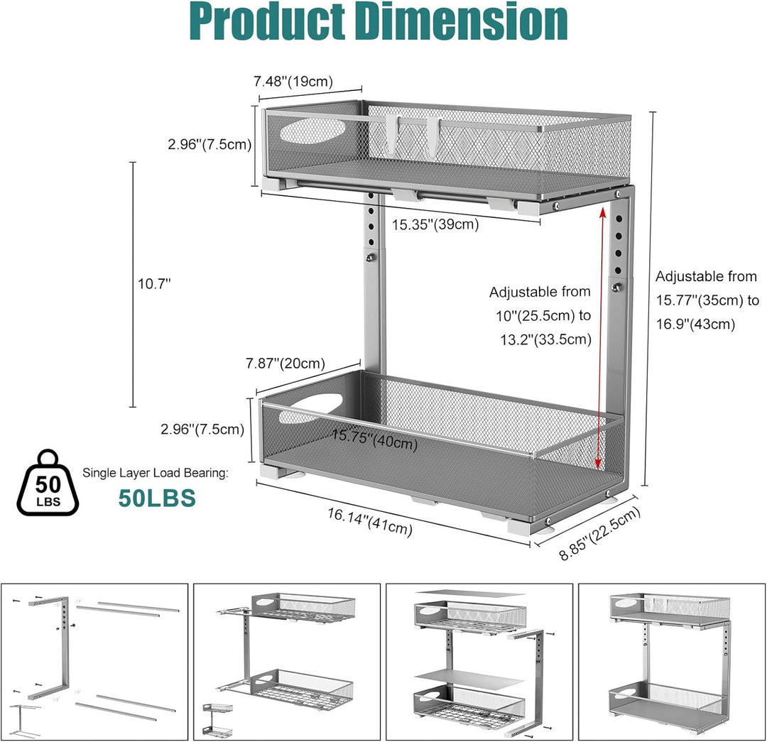 Housolution Spülschrank Organizer Ausziehbar, 2 Etagen Metall Unter Waschbecken Regal Spülenuntersch