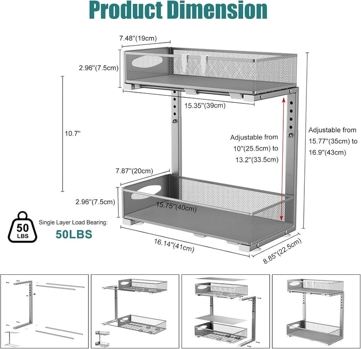 Housolution Spülschrank Organizer Ausziehbar, 2 Etagen Metall Unter Waschbecken Regal Spülenuntersch