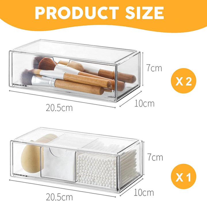 ALINK Badezimmer Organizer Mini mit Schubladen 3 Set, aus Acrylic stapelbar Transparent,für Kommode
