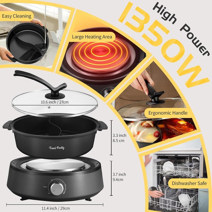 Food Party Hot Pot Elektrisch 4L Aktualisiert Hotpot Topf Doppelseitig Trennbarer Hotpot Elektrisch