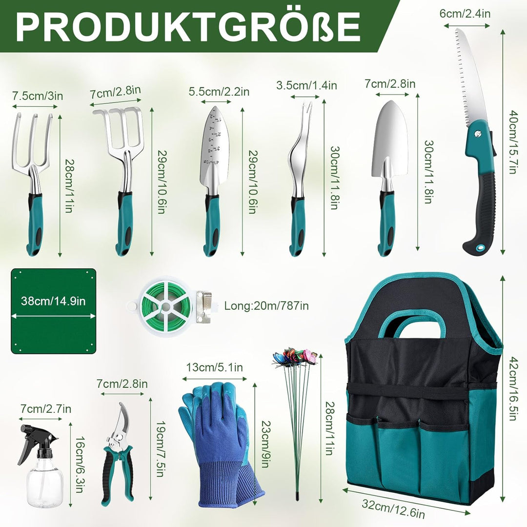 Gartenwerkzeug Set, 22 Stück Gartenset Werkzeug für Gartenarbeit mit Gartengeräte Organizer Handtasc