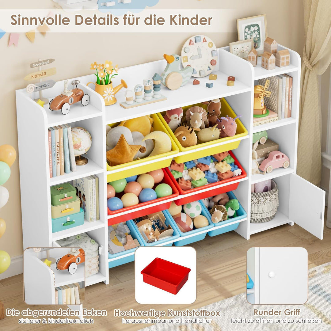 FOREHILL Kinderregal mit 8 bunten Boxen Kinderzimmer Möbel Holz Bücherregal für Kinder Kinderzimmer
