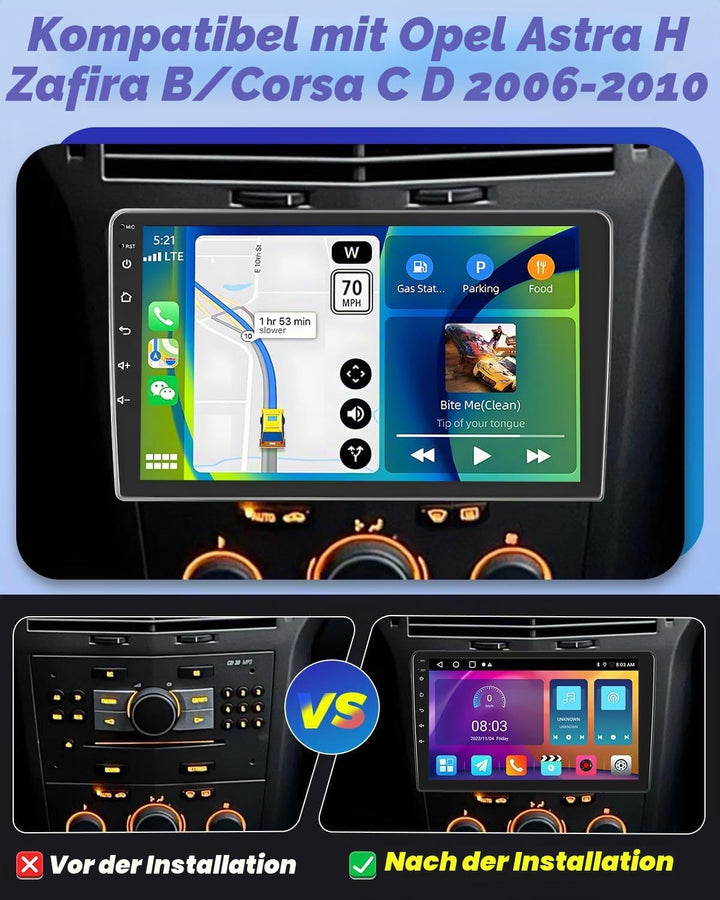 Hikity 2+64GB Android 15 Autoradio für Opel Astra H/Zafira B/Corsa C D 2006-2010 Radio Wireless Carp