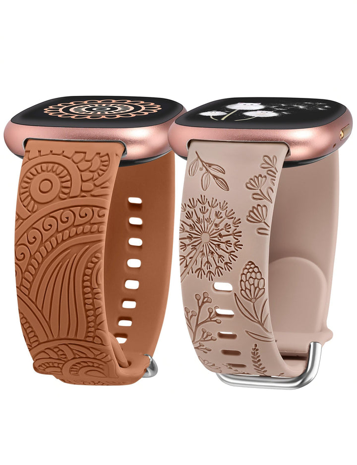 TOYOUTHS 2 Stück Floral Gravierte Armband kompatibel mit Fitbit Versa 4/Versa 3/Sense 2/Sense Armban