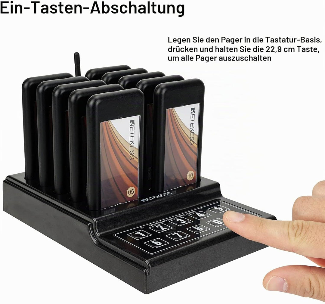 Retekess TD174 Pager Rufsystem, Pager System Restaurant, Einfache Grundlagen, 300M, 3 Anrufmodi, Lad