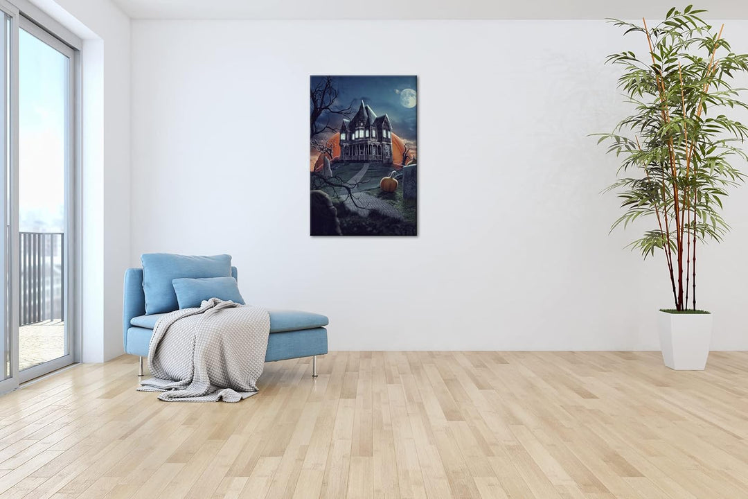 deyoli Helloween Villa Format:90x60 cm als Leinwandbild, Motiv fertig gerahmt auf Echtholzrahmen, Ho