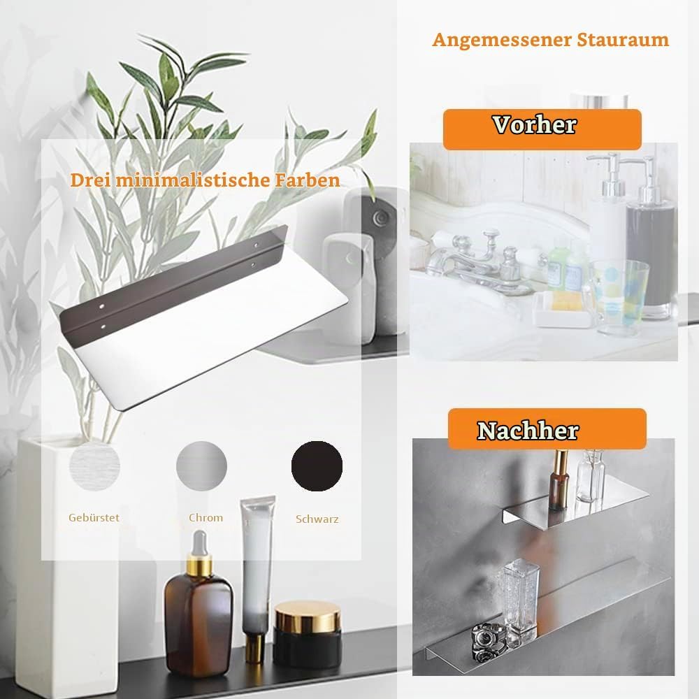30CM Duschablage Ohne Bohren SUS304 Edelstahl Badablage Chrom Selbstklebende für Badezimmer Schlafzi