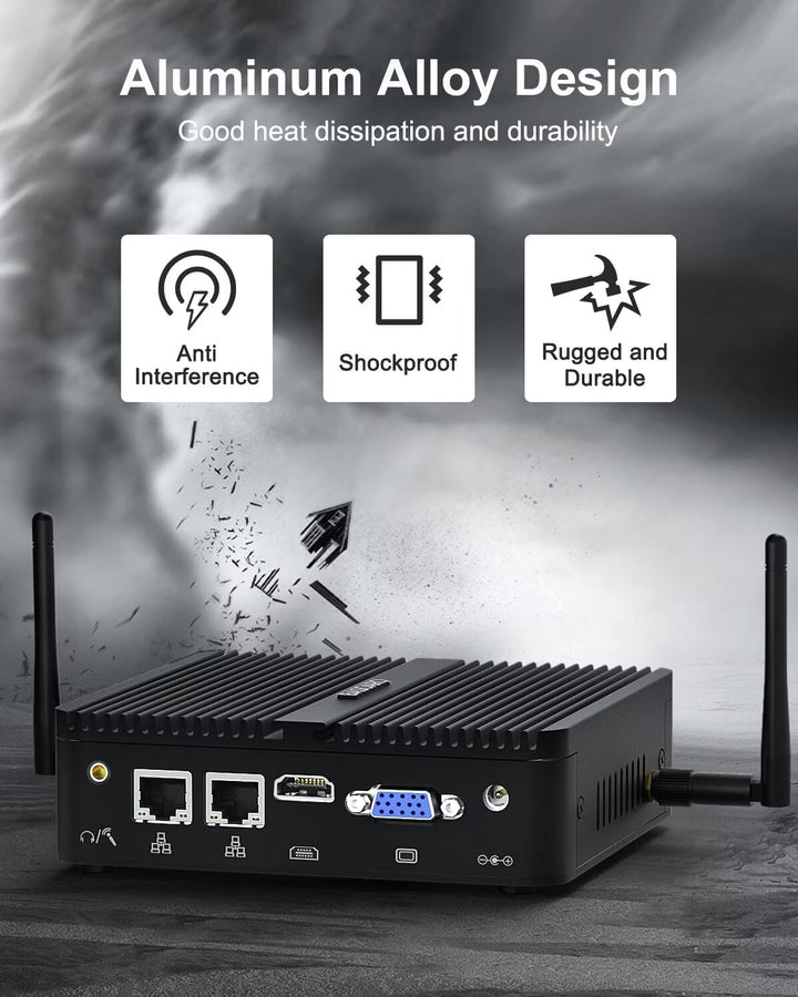 Industrie PC, Mini PC Lüfterlos, Alder Lake N100, 8GB RAM 128GB SSD, Gigabit Ethernet, HD VGA Dual D