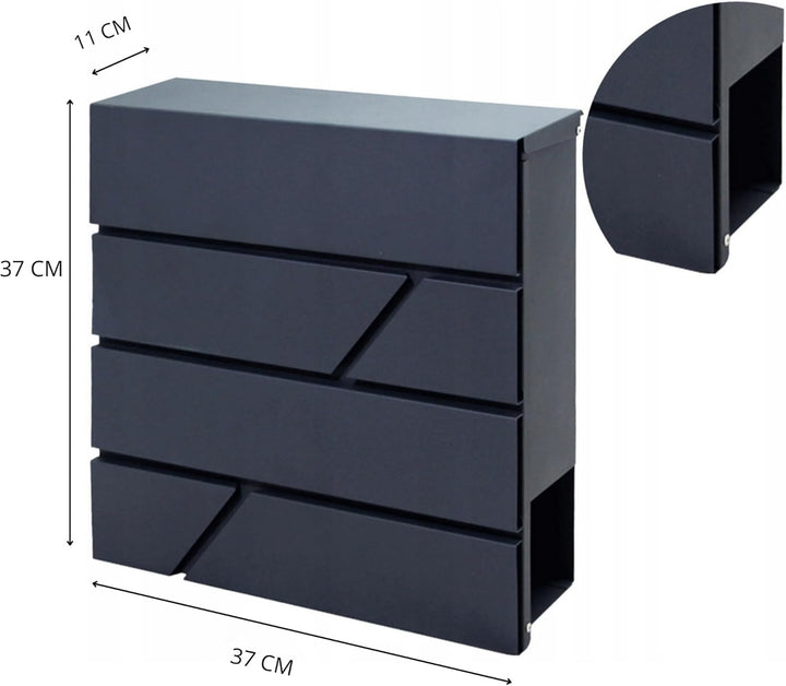 Edelstahl-Briefkasten anthrazit mit praktischem Zeitungsfach - Material: verzinkter Stahl - Aufputzm