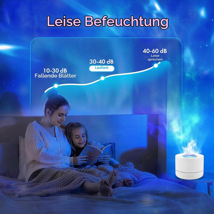 Luftbefeuchter mit Sternenprojektor - 7 Farben LED Nachtlicht &amp; Aromadiffusor - 200ml Tank, 35dB Lei