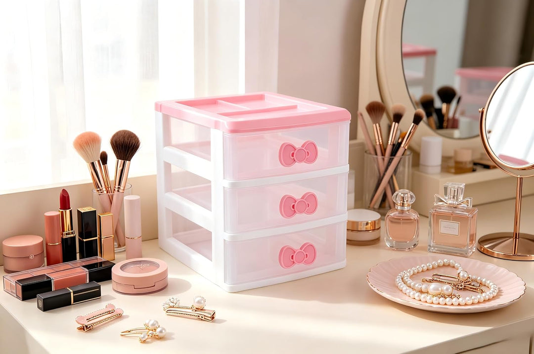 Schöne Mädchen rosa Farbe Kawaii &amp; niedliche Desktop-Schublade Aufbewahrungsbox Empfänger Organizer