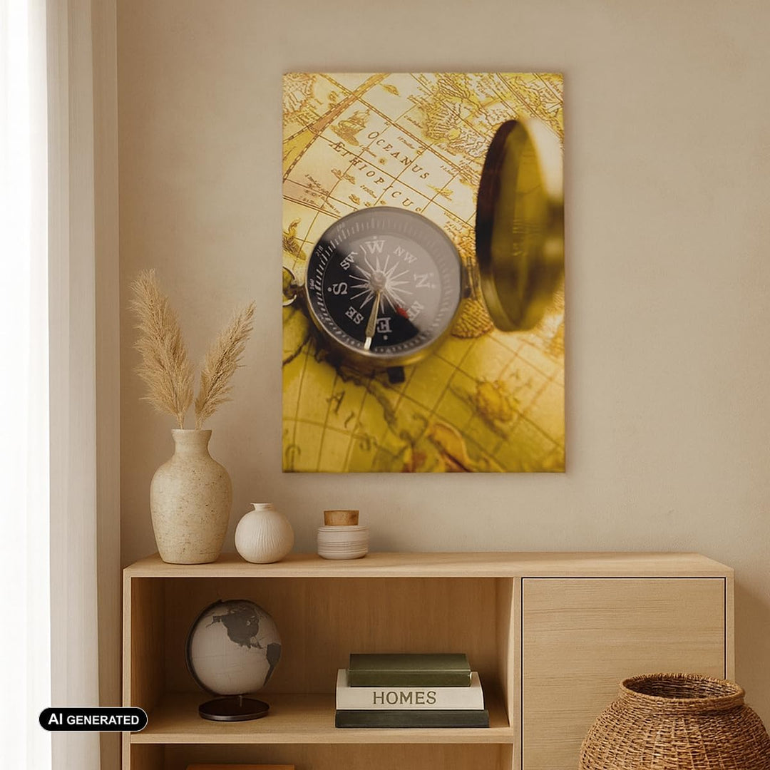 Bilder auf Leinwand 55x100cm Leinwandbild mit Rahmen Abstrakt kommunikation kompass erde Gross Wandd