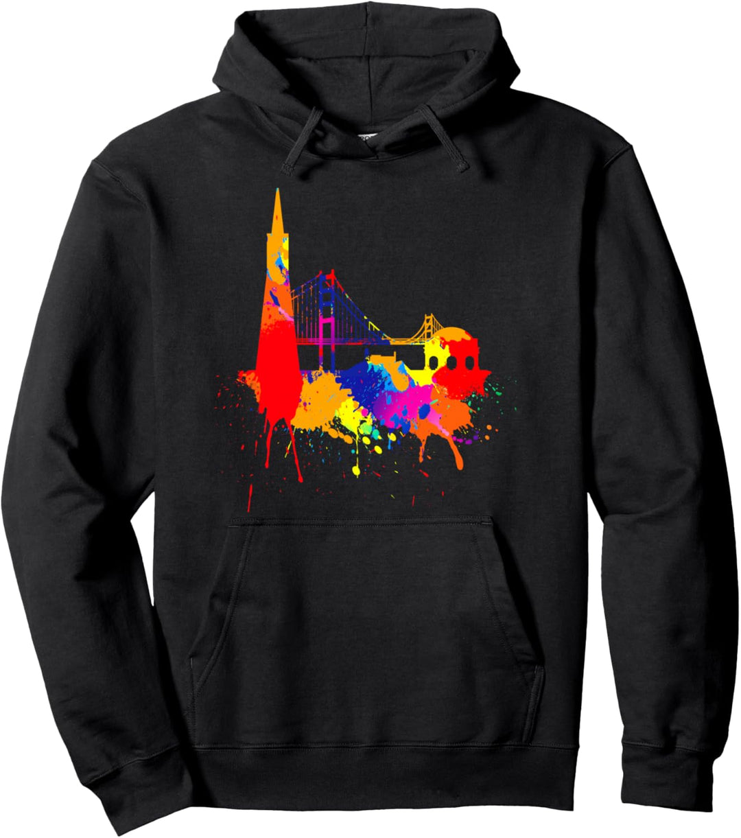 San Francisco Skyline Bunte Farben Malerei Kunst Kalifornien Pullover Hoodie