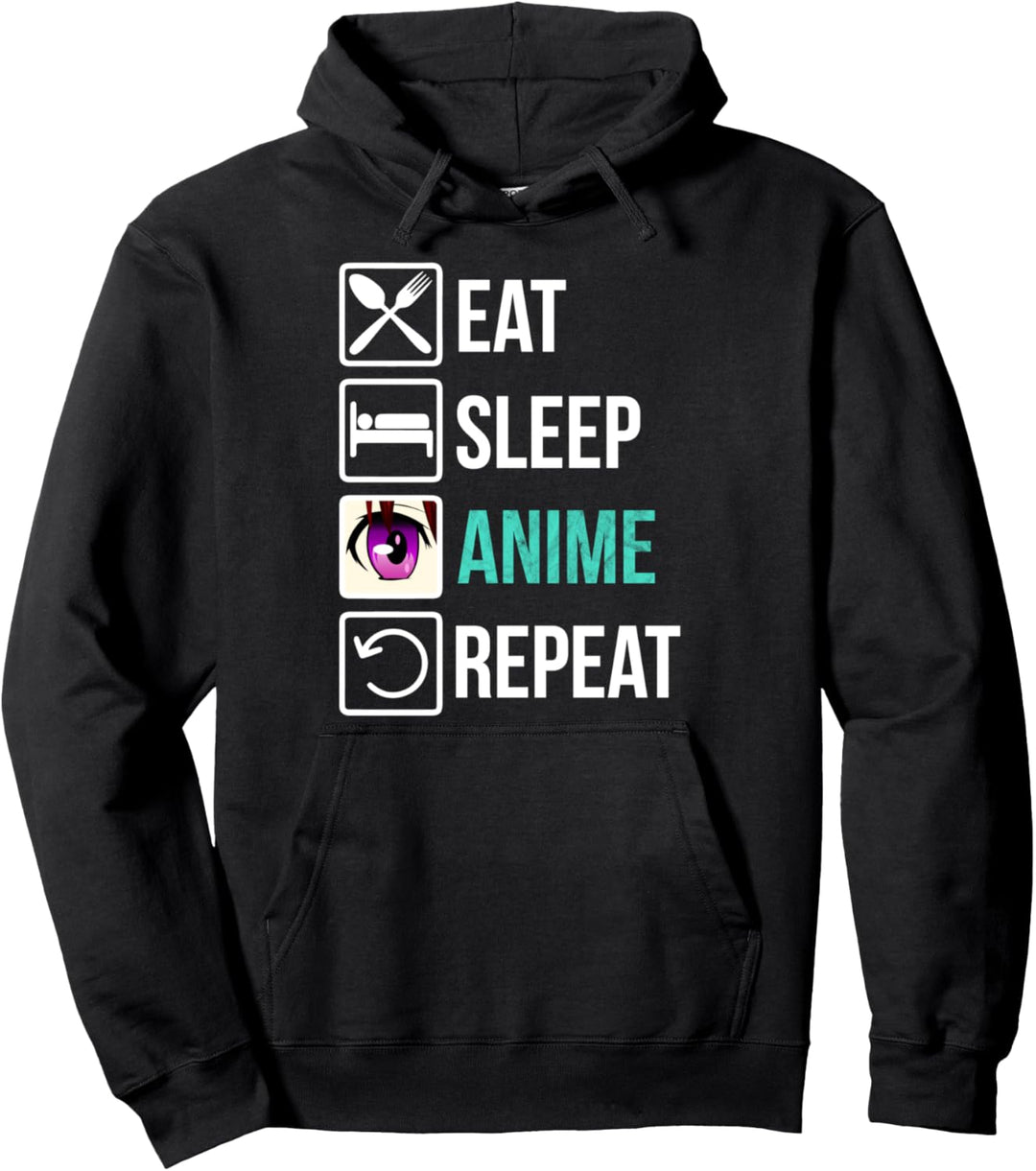Eat Sleep Anime Repeat - Manga Kawaii Spruch Anime Pullover Hoodie