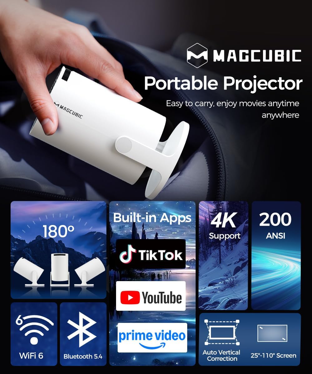 Mini Beamer 4K Unterstützt Android 11, Smart Projector 5G WiFi 6 BT 5.0, Mini Projektor Full HD 1080