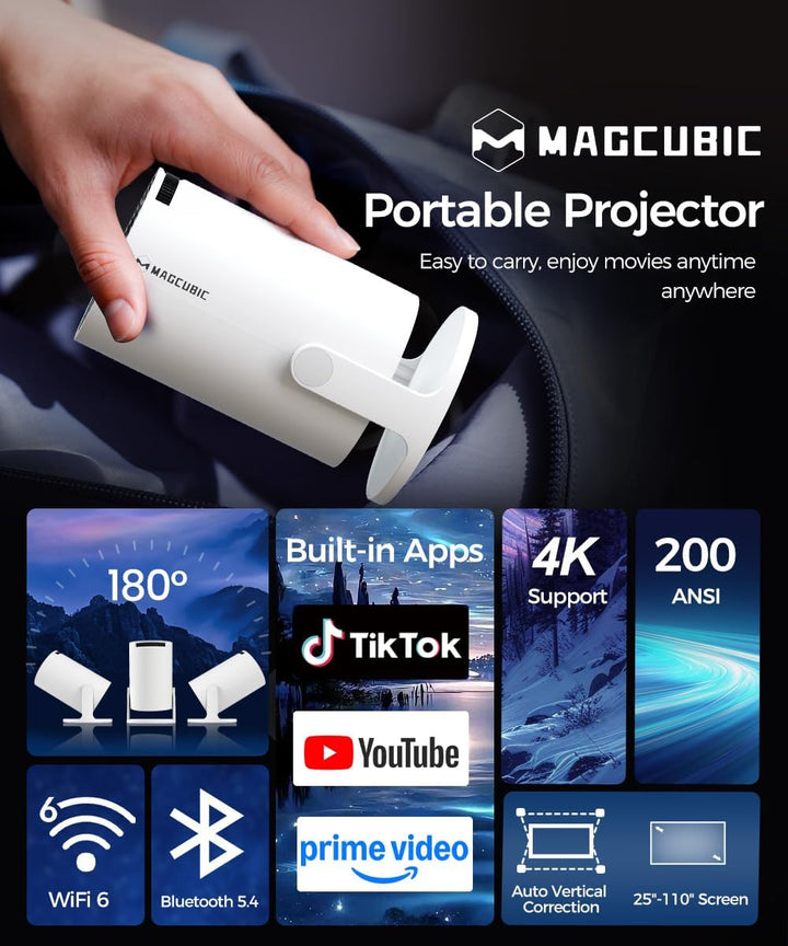 Mini Beamer 4K Unterstützt Android 11, Smart Projector 5G WiFi 6 BT 5.0, Mini Projektor Full HD 1080