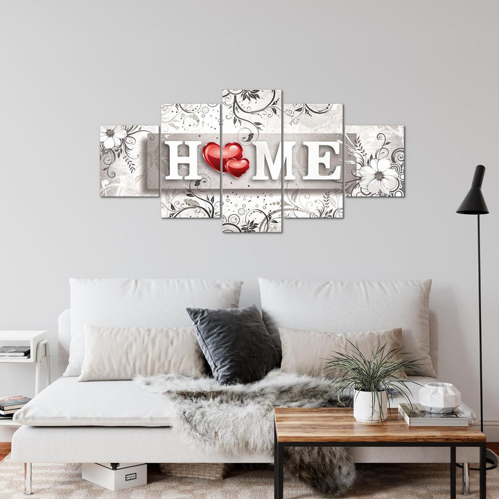 Runa Art Wandbilder Home Vintage 5 Teilig Bild auf Vlies Leinwand Deko Wohnzimmer Blumen Grau Rot 03