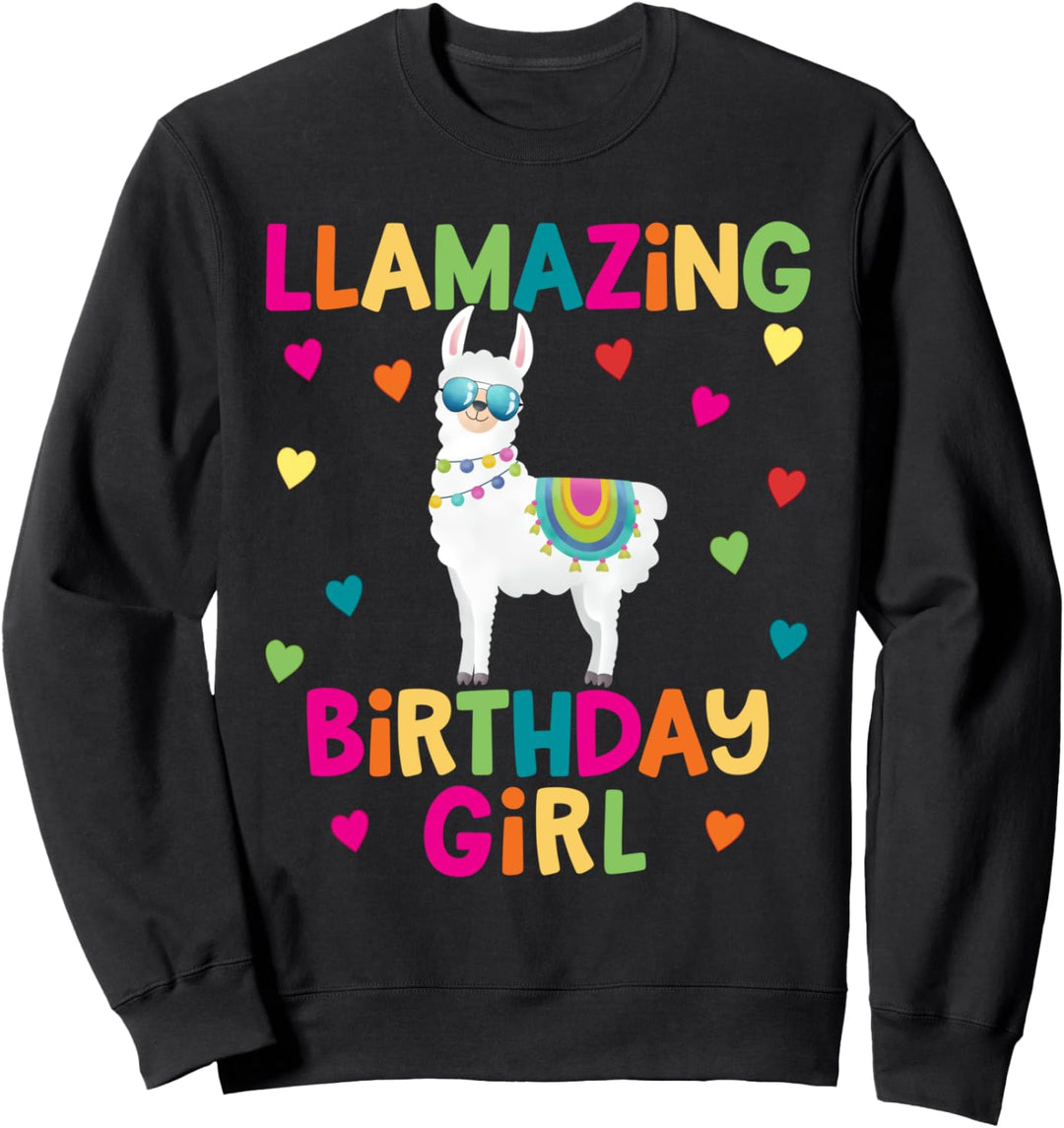 Llama Birthday Party LLamazing Girl Rainbow Hearts Gift Sweatshirt