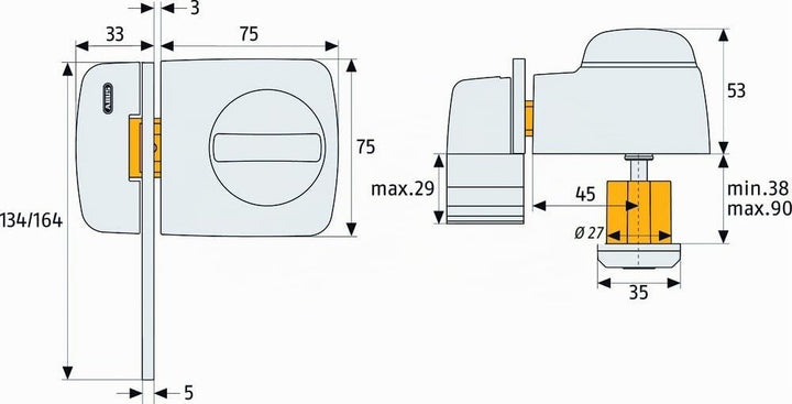 ABUS Tür-Zusatzschloss 7530 mit Sperrbügel für Türen mit schmalen Rahmenprofilen, weiss, 58925, Weis